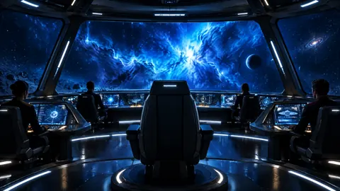 Starship Bridge Blue Nebula