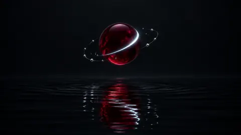 Ruby Orb Over Reflective Pool