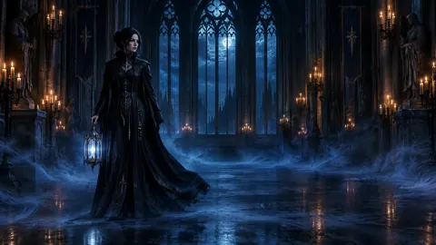 Woman With Lantern in Cathedral