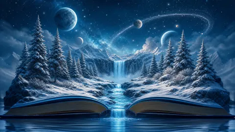 Open Book Snowy Fantasy Landscape
