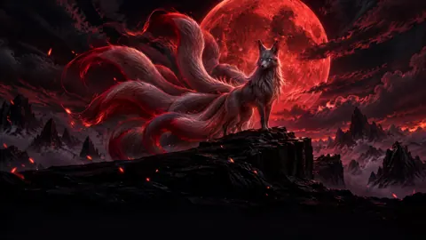 Fox Spirit Beneath Crimson Moon