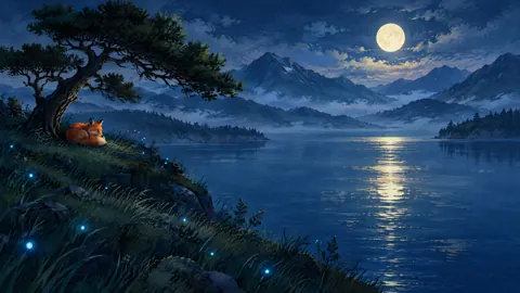 Red Fox by Moonlit Lake
