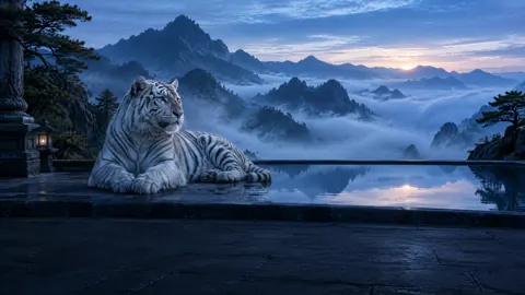 White Tiger by Mountain Pool