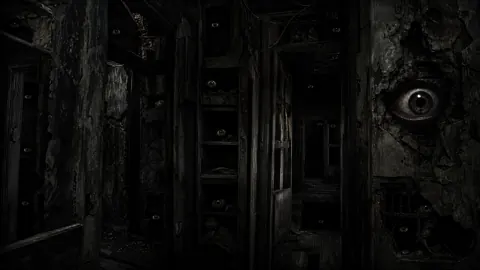Decaying Hallway With Hidden Eyes