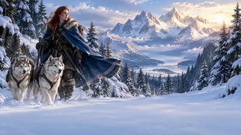 Red-Haired Guide With Huskies