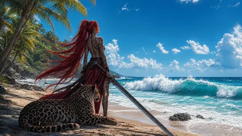 Samurai Woman and Snow Leopard
