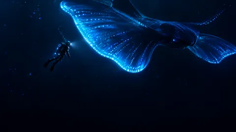 Deep-Sea Diver With Glowing Ray