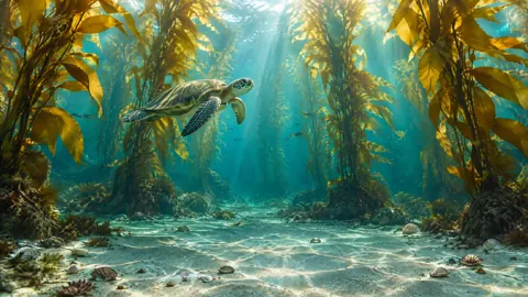 Sea Turtle in Amber Kelp