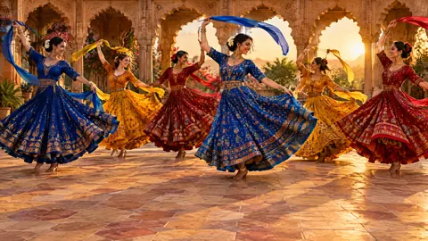 Folk Dancers in Sandstone Courtyard