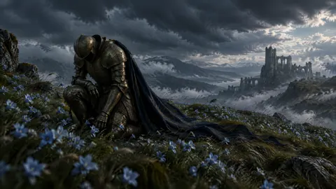 Kneeling Bronze Armor in Flowers