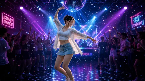 Japanese Woman Dancing Under Mirror Ball