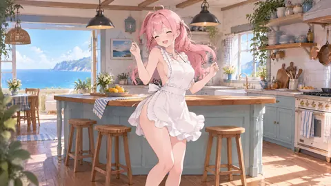 Pink-Haired Woman Dancing in Kitchen